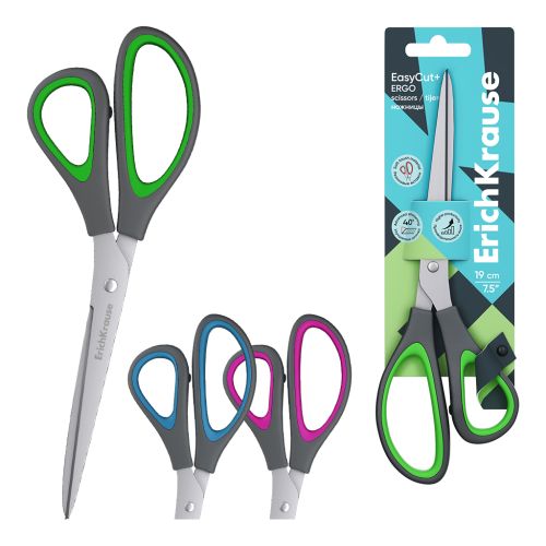 Фото товара Ножницы ErichKrause EasyCut+ Ergo, 19см, ассорти (в блистере по 1 шт.) — Krasavita.by