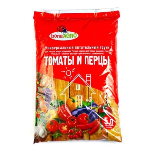 Фото товара Грунт питательный bonaAGRO ДЛЯ ТОМАТОВ И ПЕРЦЕВ 5 л 4813617000266,РБ, пр-во ООО "ГРУНТ-АГРО" — Krasavita.by