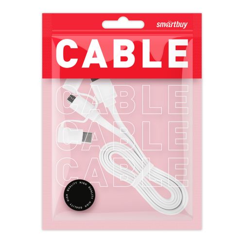 Фото товара Дата-кабель Smartbuy USB - 3 в 1 Micro+Type-C+8 pin, длина 1,2 м, белый (iK-312 white)/60 — Krasavita.by