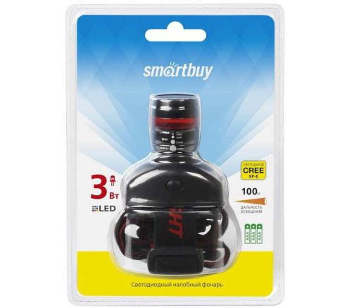 Фото товара Светодиодный налобный фонарь 3Вт CREE XP-E c оптическим зумом Smartbuy, черный (SBF-51-K) — Krasavita.by