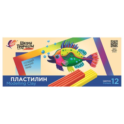 Фото товара Пластилин 12 цветов Школа творчества матовый 240г — Krasavita.by