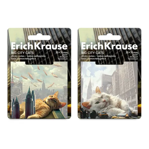 Фото товара Блок самоклеящийся ERICH KRAUSE "Big City Cats" ,75х75 мм, 50 листов, АССОРТИ, 63183 — Krasavita.by