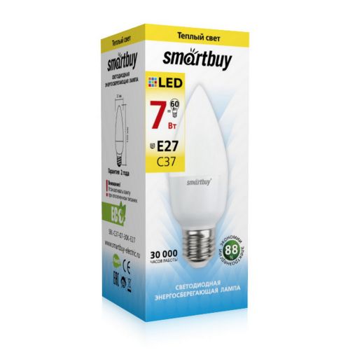 Фото товара Светодиодная (LED) Лампа Smartbuy-C37-07W/3000/E27 (SBL-C37-07-30K-E27) — Krasavita.by