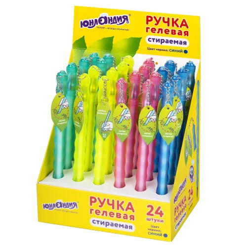 Фото товара Ручка стираемая гелевая ЮНЛАНДИЯ, СИНЯЯ, прорезиненный корпус ассорти, линия 0,35мм,143669 — Krasavita.by