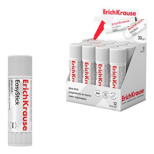 Клей-карандаш ErichKrause EasyStick, 30г (в коробке-дисплее по 12 шт.)