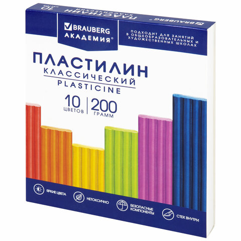 Фото товара Пластилин классический Академия 10 цветов 200г стек — Krasavita.by