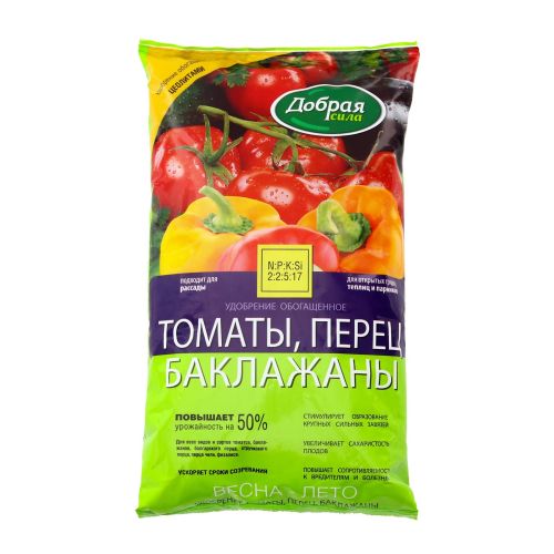 Фото товара Добрая сила удобрение открытого грунта Томаты-Перцы, пак.0,9кг/12 4607036357908 — Krasavita.by