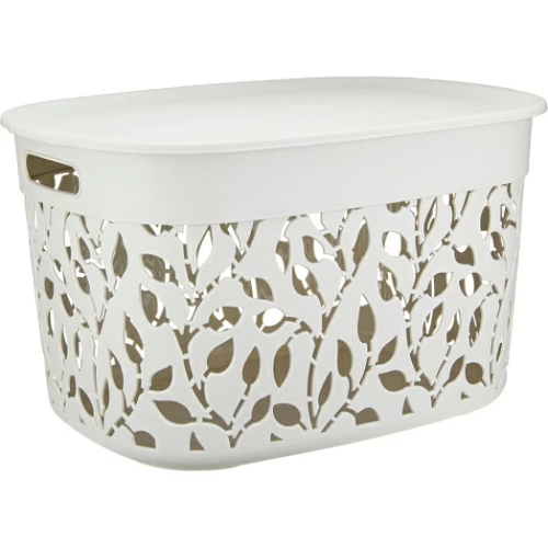Фото товара Коробка ФЛОРА   25л с крышкой - белый ротанг — Krasavita.by