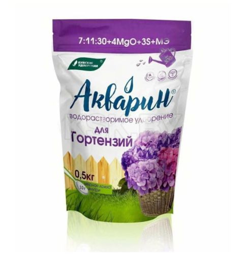 Фото товара Водорастворимое удобрение "Акварин для Гортензий" 0,5кг ДОЙ-ПАК /4650100154835 — Krasavita.by