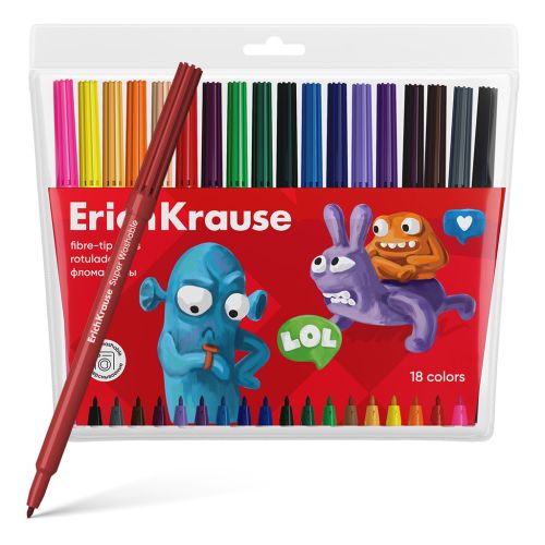 Фото товара Фломастеры ErichKrause Jolly Friends Super Washable 18 цветов (в футляре с европодвесом 18 шт) — Krasavita.by