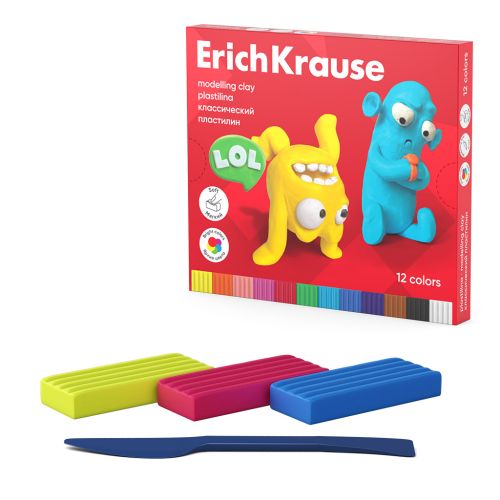 Фото товара Пластилин классический ErichKrause Jolly Friends 12 цветов со стеком, 216 г (в коробке 12 шт) — Krasavita.by