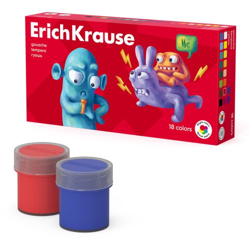 Гуашь ErichKrause Jolly Friends 18 цветов по 20 мл (в коробке 18 шт)