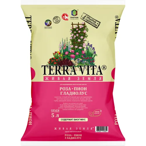Фото товара Живая земля готовый почвогрунт Роза-Пион-Гладиолус 5 л TERRA VITA 4607951410351 — Krasavita.by