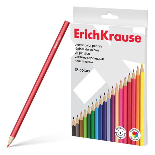 Фото товара Цветные карандаши пластиковые ErichKrause шестигранные 18 цветов (в коробке с европодвесом 18 шт) — Krasavita.by