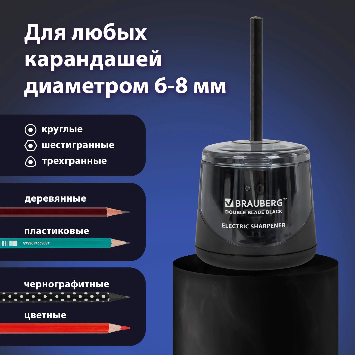 Фото товара Точилка электрическая Brauberg двойное лезвие 271336 4606224382098 — Krasavita.by