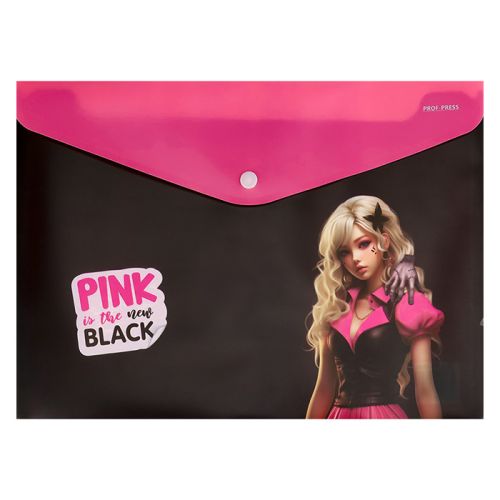 Фото товара Папка-конверт на кнопке А4 180мкм,  Pink&Black — Krasavita.by