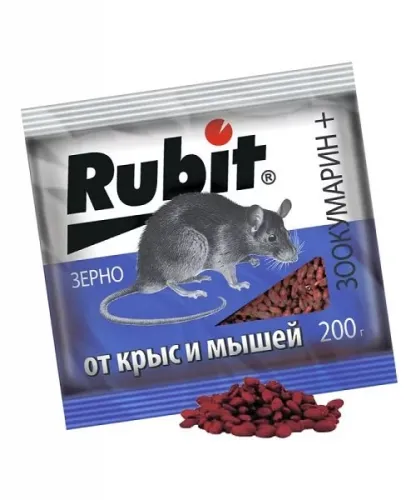 Фото товара RUBIT зерно от крыс и мышей "ЗООКУМАРИН+", пакет 200гр. /4607126901530 — Krasavita.by