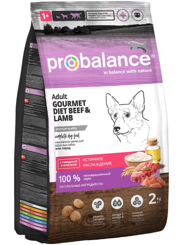 Фото товара Probalance 2 кг Gourmet diet Adult Корм сухой для взрослых собак с говядиной и ягненком — Krasavita.by