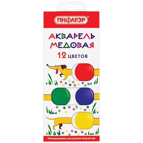 Фото товара Краски акварельные медовые 12 цветов Веселая такса — Krasavita.by