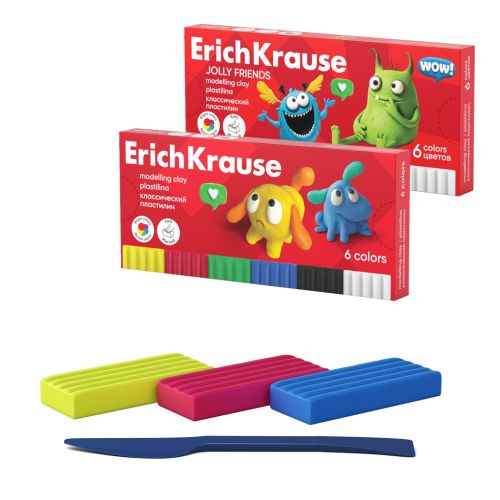Фото товара Пластилин классический ErichKrause Jolly Friends 6 цветов со стеком, 108 г (в коробке 6 шт) — Krasavita.by
