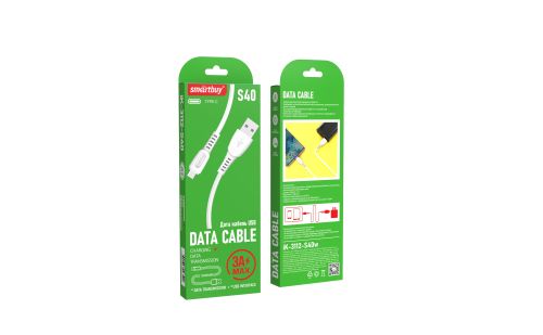 Фото товара Кабель для зарядки и передачи данных S40 Type C белый, 3 А, 1 м, Smartbuy (iK-3112-S40w) — Krasavita.by