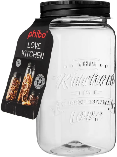 Фото товара БАНКА КВАДРАТНАЯ С ЭМБОССИНГОМ LOVE KITCHEN 1,4Л (Черный) — Krasavita.by