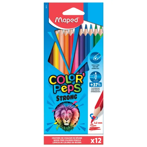 Фото товара Карандаши 12цв MAPED "COLOR PEP'S Strong" пласт. трехгранные, заточеные — Krasavita.by