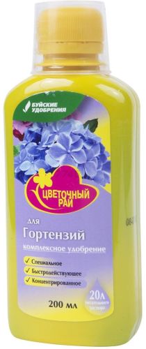 Фото товара Комплексное удобрение ЦВЕТОЧНЫЙ РАЙ для ГОРТЕНЗИЙ  0,2л /4607019652471/ — Krasavita.by