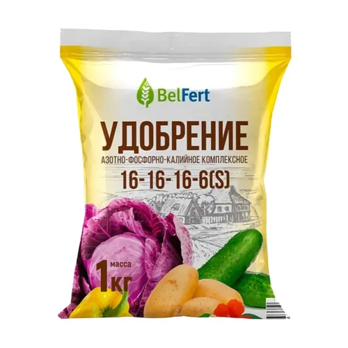 Фото товара Удобрение Азотно-Фосфорно-Калийное комплексное марки 16-16-16-6(S) по 1кг /4810131004374/ Страна пр- — Krasavita.by