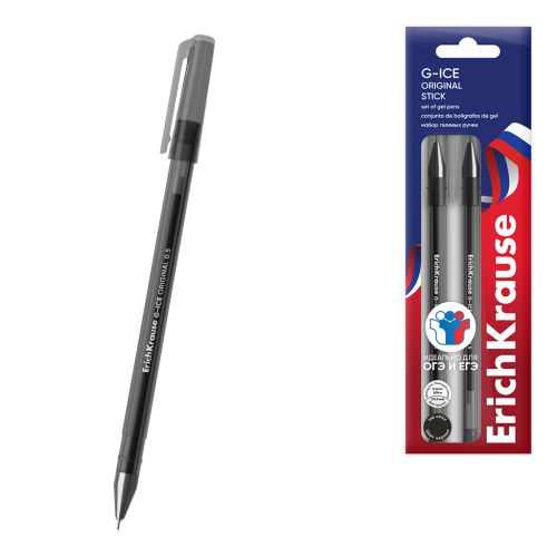 Фото товара Набор из 3 ручек гелевых ErichKrause G-Ice Stick Original 0.5, для ОГЭ/ЕГЭ, цвет чернил черный (в па — Krasavita.by