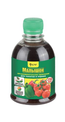 Фото товара Удобрение органоминеральное жидкое Малышок в бутылках Для томатов и перцев, 0.25л. /4610011161247 — Krasavita.by