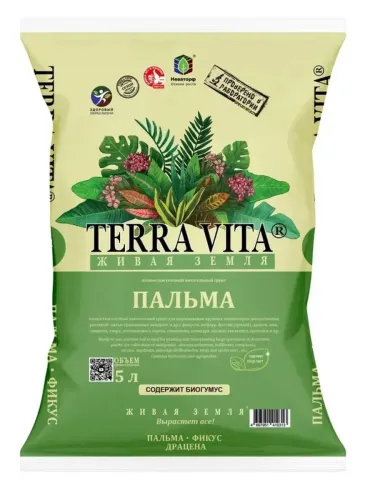 Фото товара Живая земля готовый почвогрунт Пальма-Фикус-Драцена 5 л TERRA VITA 4607951410313 — Krasavita.by