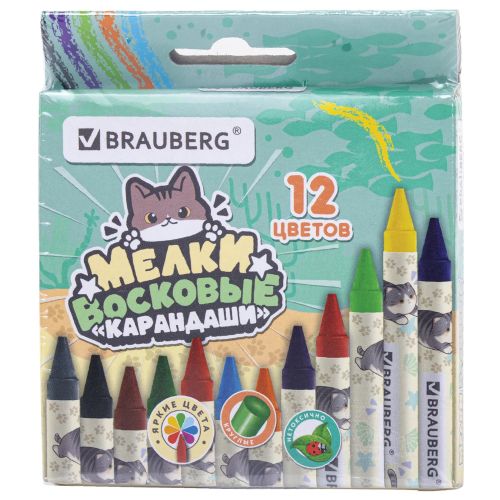 Фото товара Мелки восковые Милые котики 12 цветов — Krasavita.by