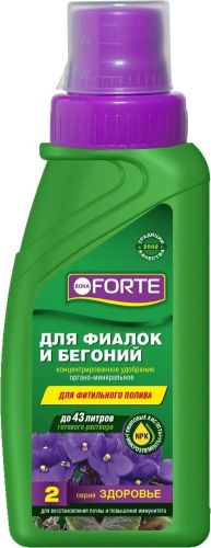 Фото товара Воna Forte Здоровье Жидкое органо-минеральное удобрение Для фиалок и бегоний 285мл — Krasavita.by