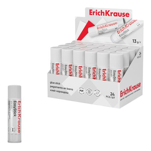 Клей-карандаш ErichKrause EasyStick, 13г (в коробке-дисплее по 24 шт.)