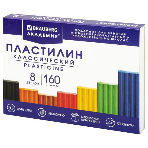 Фото товара Пластилин 8 цветов Академия классическая 160г — Krasavita.by