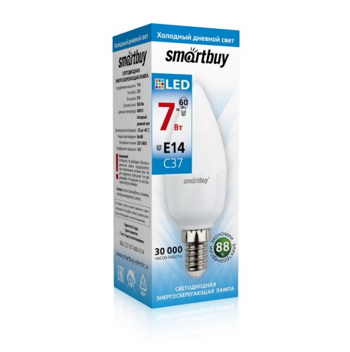 Фото товара Светодиодная (LED) Лампа Smartbuy-C37-07W/6000 (SBL-C37-07-60K-E14) — Krasavita.by