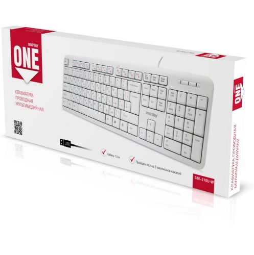 Фото товара Клавиатура проводная мультимедийная Smartbuy ONE 210 USB белая (SBK-210U-W)/20 — Krasavita.by