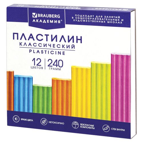 Фото товара Пластилин 12 цветов Академия классическая 240г — Krasavita.by