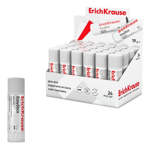 Клей-карандаш ErichKrause EasyStick, 19г (в коробке-дисплее по 24 шт.)