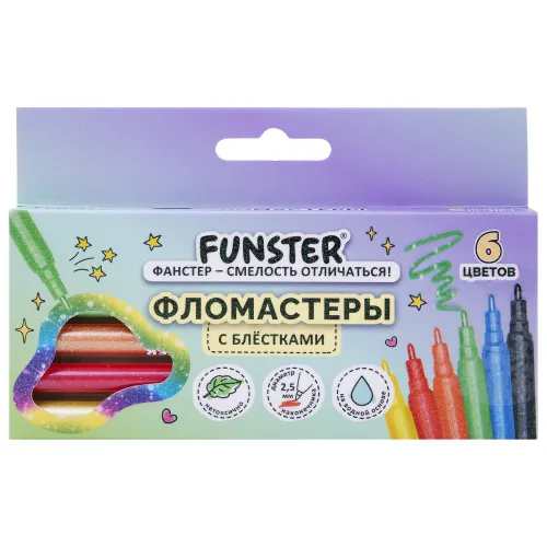 Фото товара Фломастеры с блестками FUNSTER 6 цветов, 152628 — Krasavita.by