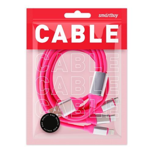 Фото товара Дата-кабель Smartbuy USB - 3 в 1 Micro+C+8pin, резин, толст. 1.2 м, до 3А яд.роз(iK-312RB nrose) — Krasavita.by