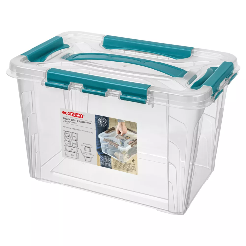 Фото товара Ящик для хранения с замками и ручкой Grand Box 29х19х18 см 6,65л голубой — Krasavita.by