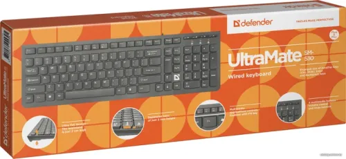 Фото товара Клавиатура Defender UltraMate SM-530 RU (черн.) (104+4кл), мультимедиа, ультра тонкая, box-20 45530 — Krasavita.by