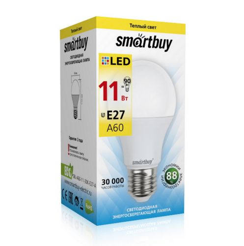 Фото товара Светодиодная (LED) Лампа Smartbuy-A60-11W/3000/E27 — Krasavita.by