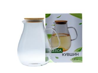 Фото товара КУВШИН стеклянный 1,8 л/21 см с бамбуковой крышкой (арт. txlsh-118, код 264155) — Krasavita.by