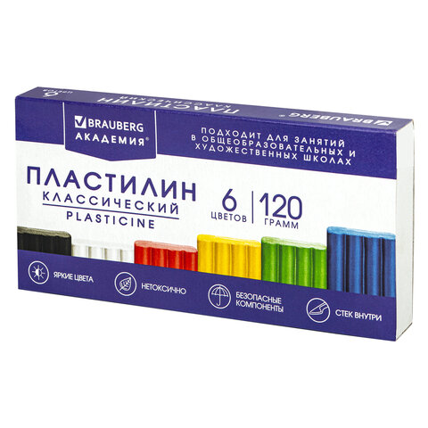 Фото товара Пластилин классический 6 цветов 120г со стеком — Krasavita.by