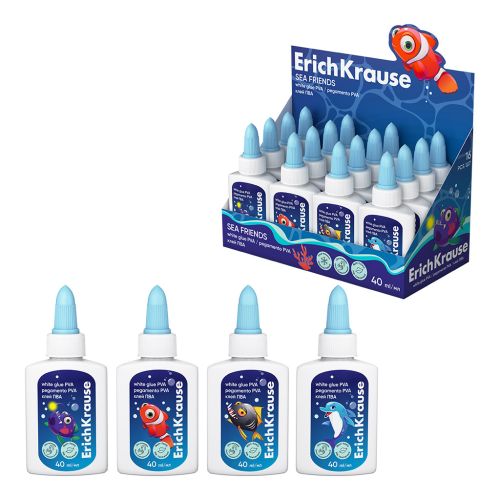 Клей ПВА ErichKrause EasyStick Sea Friends, 40мл, ассорти (в дисплее по 16 шт.)