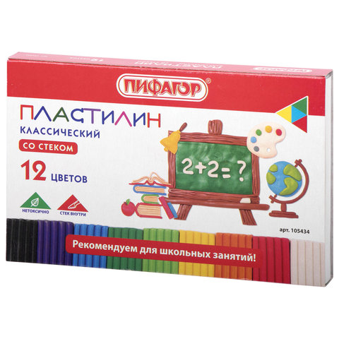 Фото товара Пластилин 12 цветов классический Школьный 180г — Krasavita.by