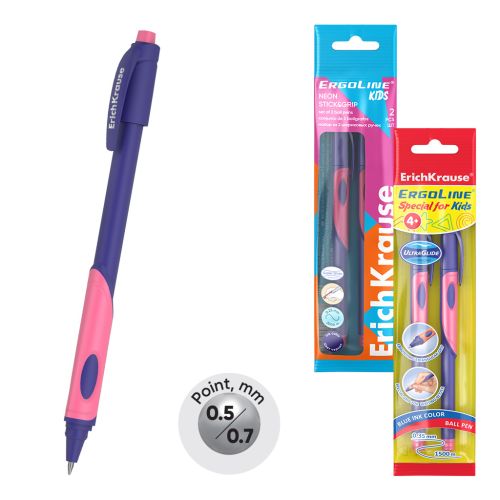 Фото товара Набор из 2 ручек шариковых ErichKrause ErgoLine® Kids Stick&Grip Neon 0.5, Super Glide Technology, ц — Krasavita.by